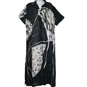 Mlle Gabrielle Plus 22 Sheer Black White Abstract Swim Cover Up Dress